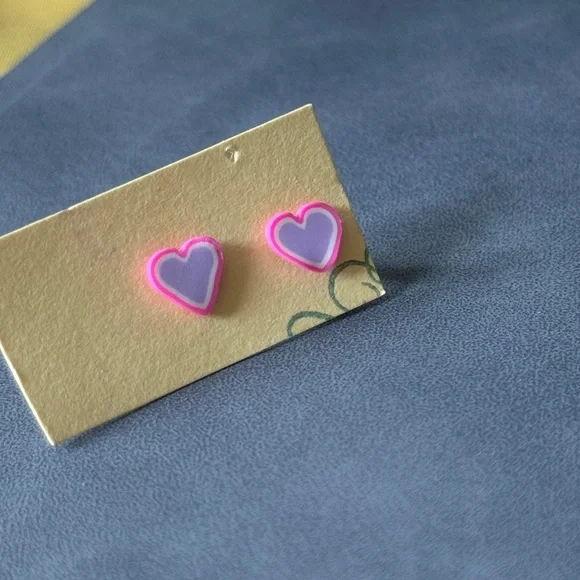 Clay 💗 Pink and Purple Heart Earrings - Picture 2 of 3